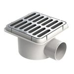 Coladera de salida lateral con rejilla cuadrada de acero inoxidable MOD. 185