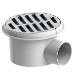 Coladera de salida lateral con rejilla redonda de acero inoxidable MOD. 175