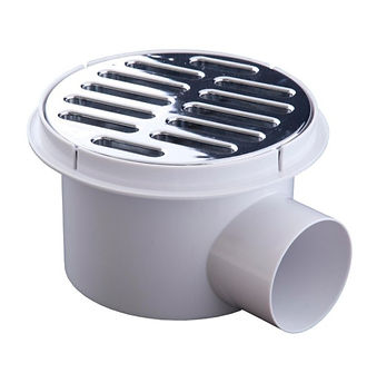 Coladera de salida lateral con rejilla redonda de plástico cromado MOD. 172